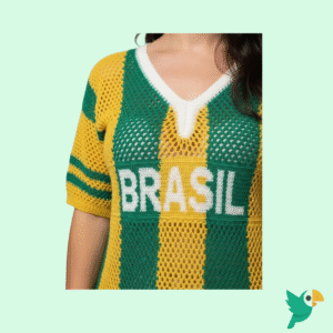 BLUSA FEMININA BRASIL VERDE AMARELO TRICÔ VAZADO COPA