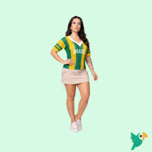 BLUSA FEMININA BRASIL VERDE AMARELO TRICÔ VAZADO COPA
